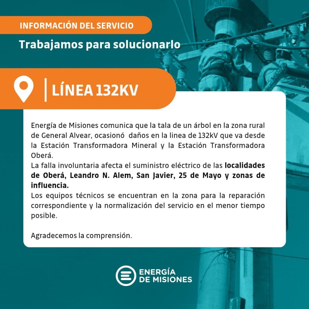 Poste de alta tensión en zona rural de Misiones